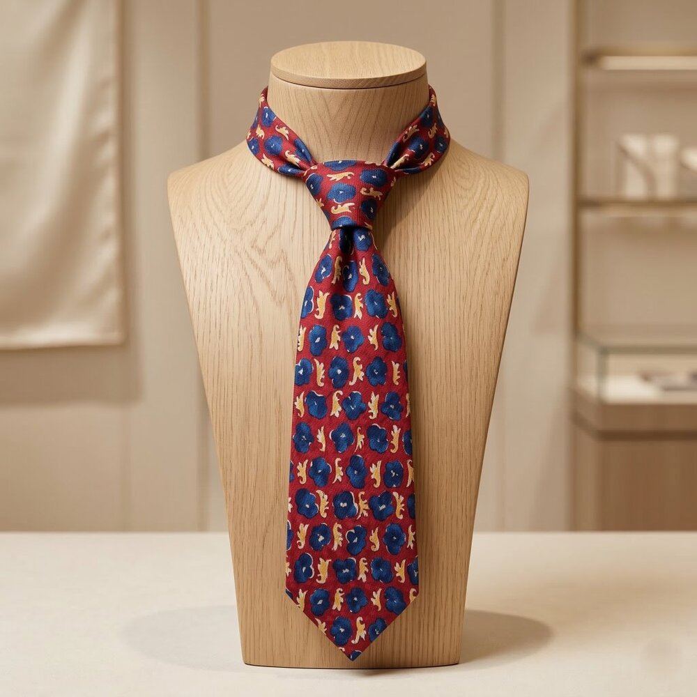 Ungaro Paris 100% Silk Classic Tie Burgundy & Blue Floral Print Made in Italy